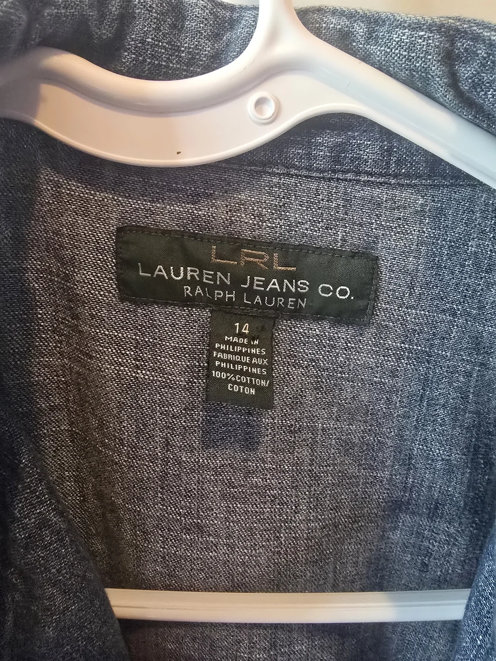 Lauren Ralph Lauren Button Front Peplum Denim Top Size 14 - Picture 5 of 7